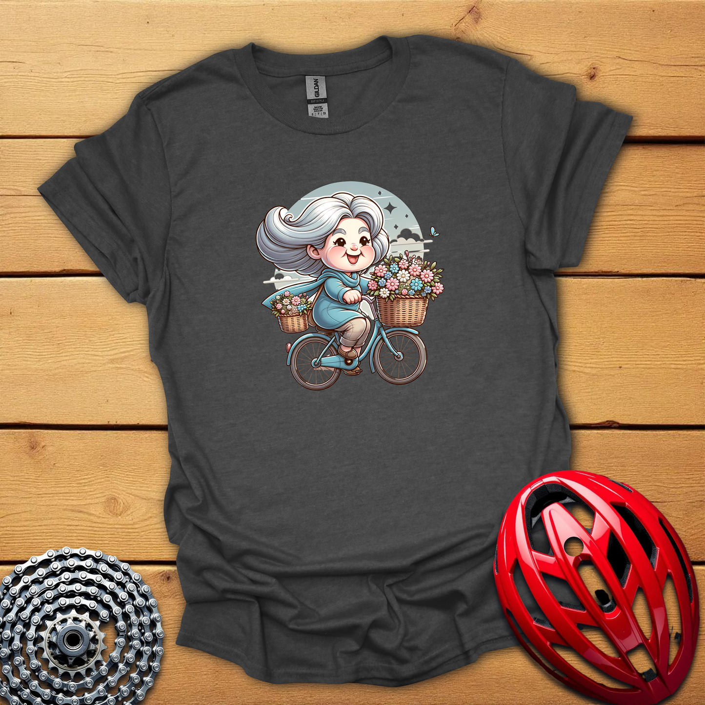 Cute old woman on a bicycle T-Shirt