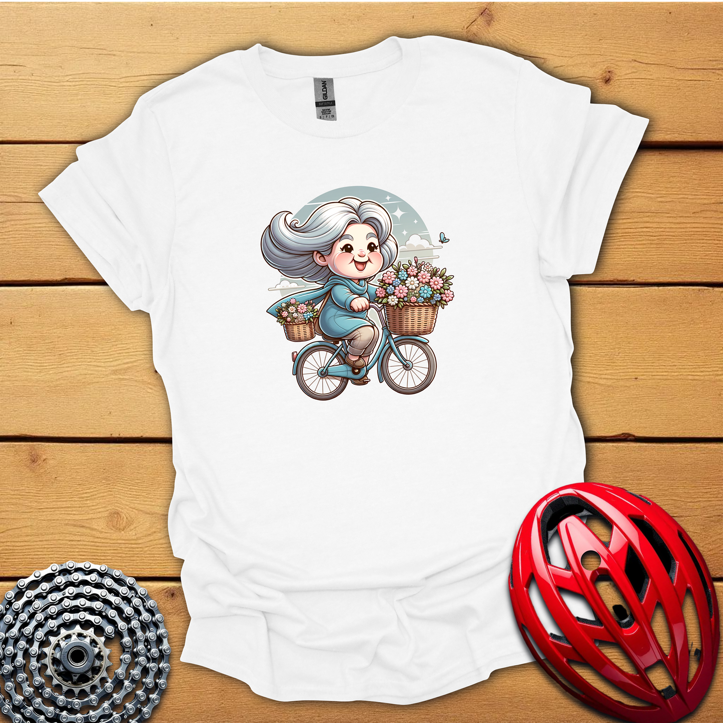 Cute old woman on a bicycle T-Shirt