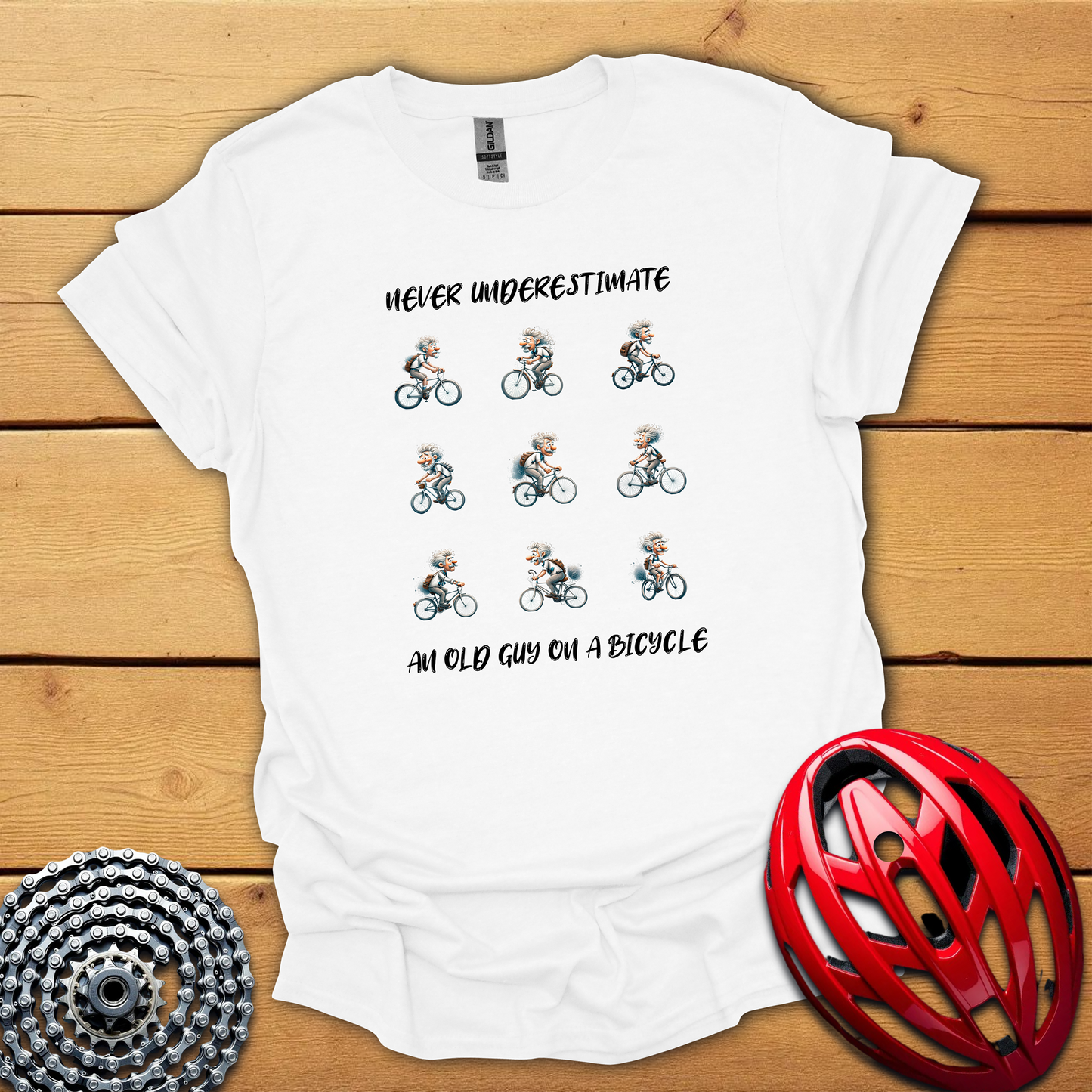 Never underestimate an old man on a bicycle T-Shirt