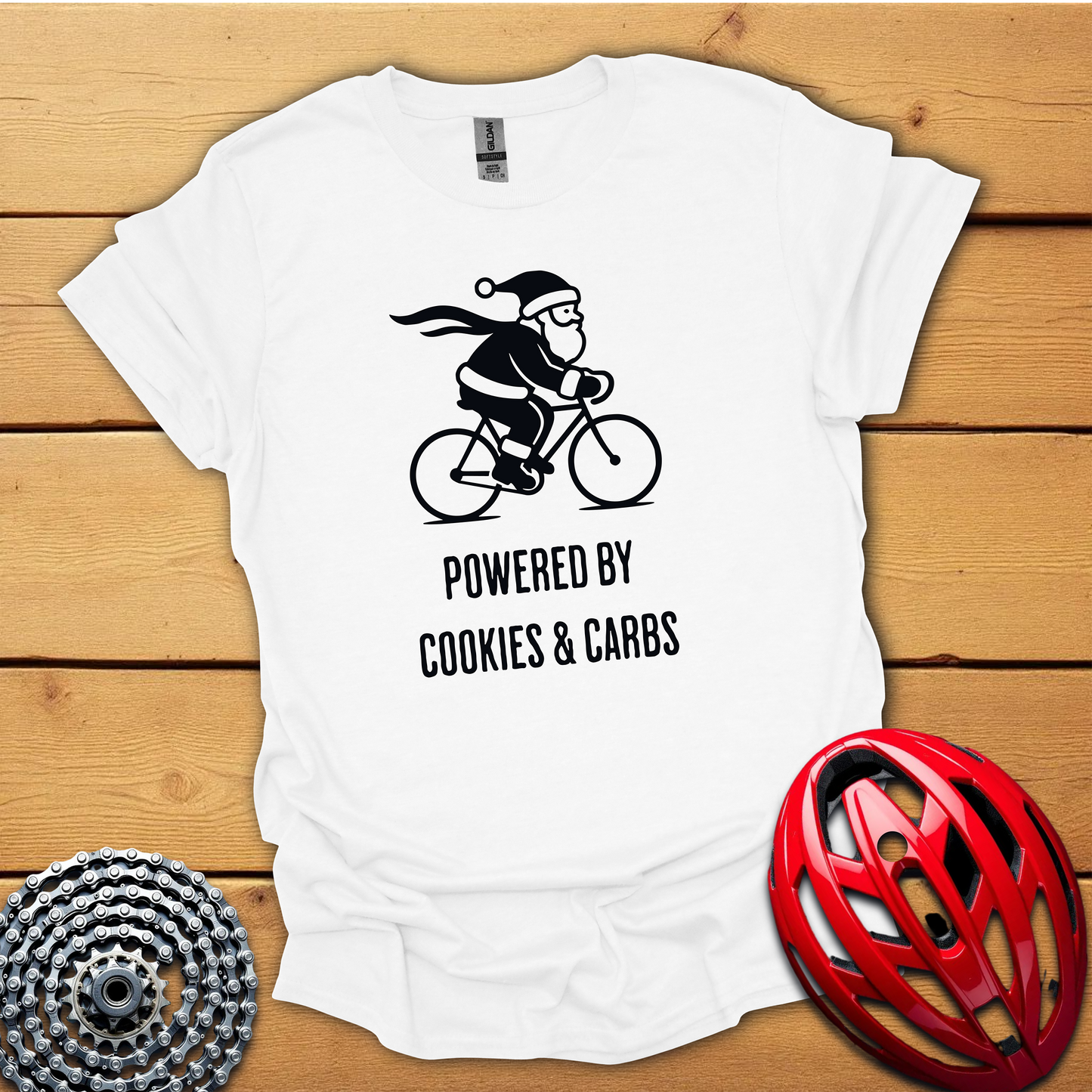 Powered by cookies & carbs Christmas cycling T-Shirt