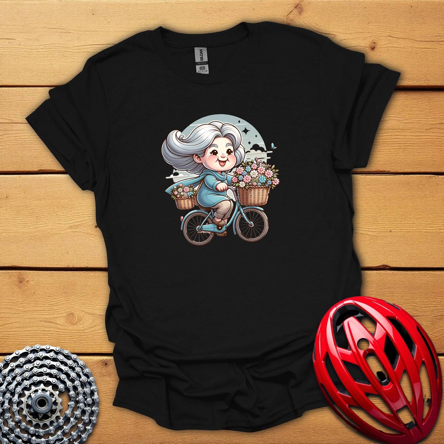 Cute old woman on a bicycle T-Shirt