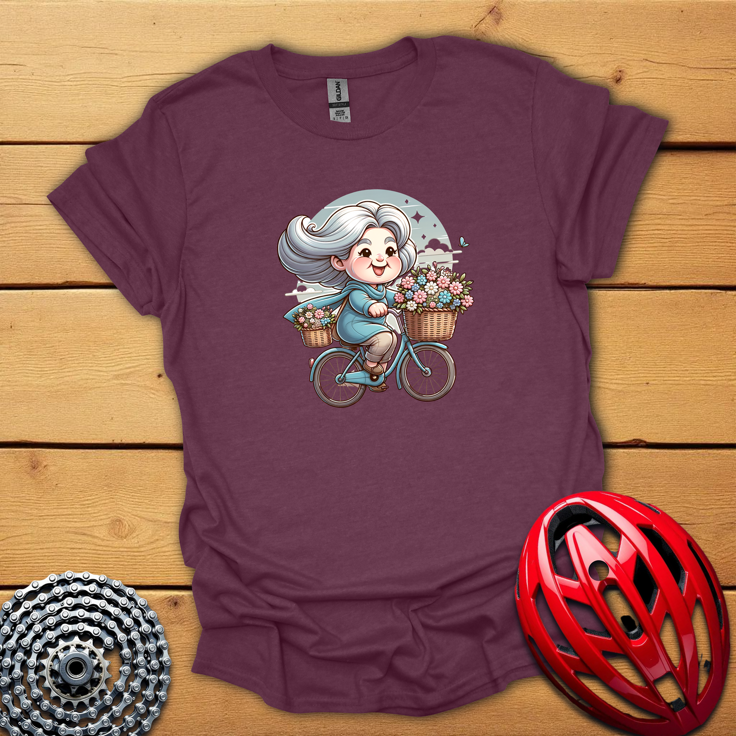 Cute old woman on a bicycle T-Shirt