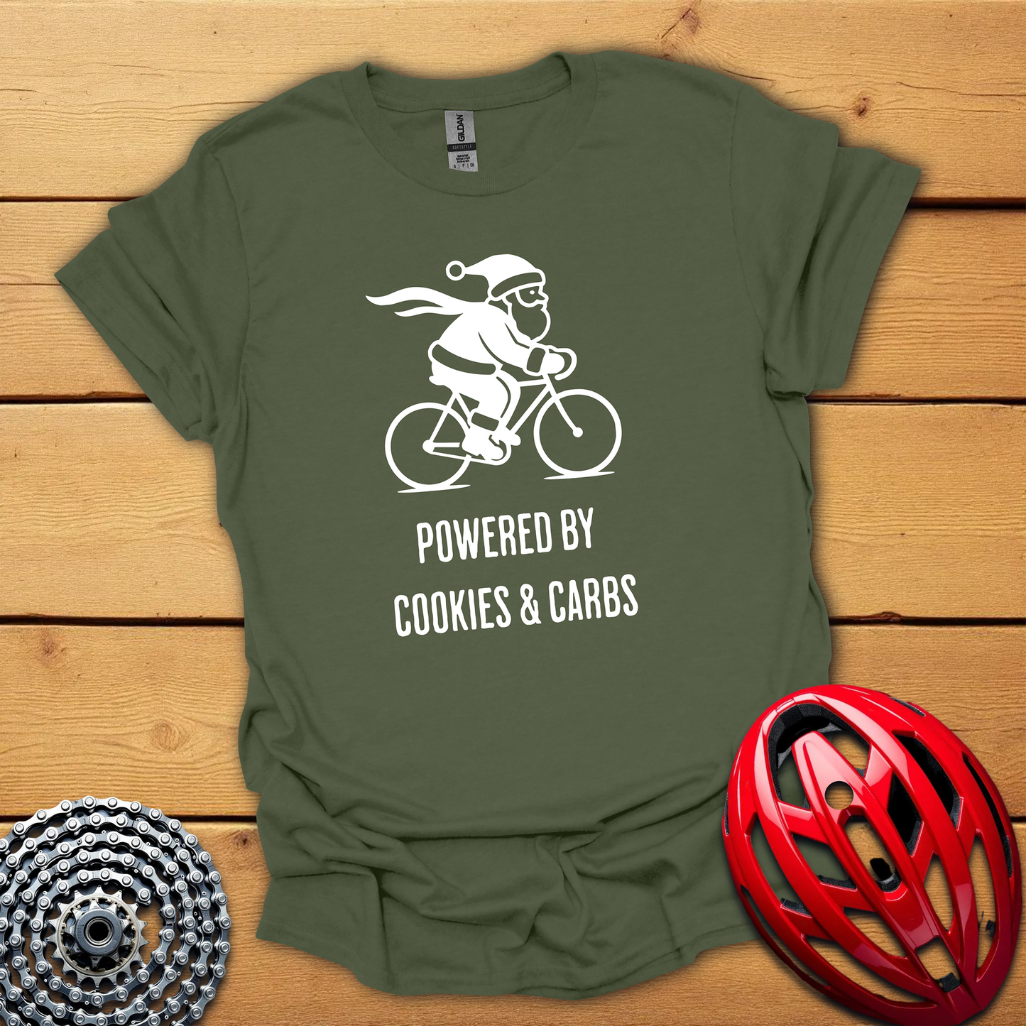 Powered by cookies & carbs Christmas cycling T-Shirt