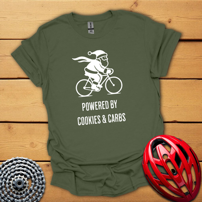 Powered by cookies & carbs Christmas cycling T-Shirt