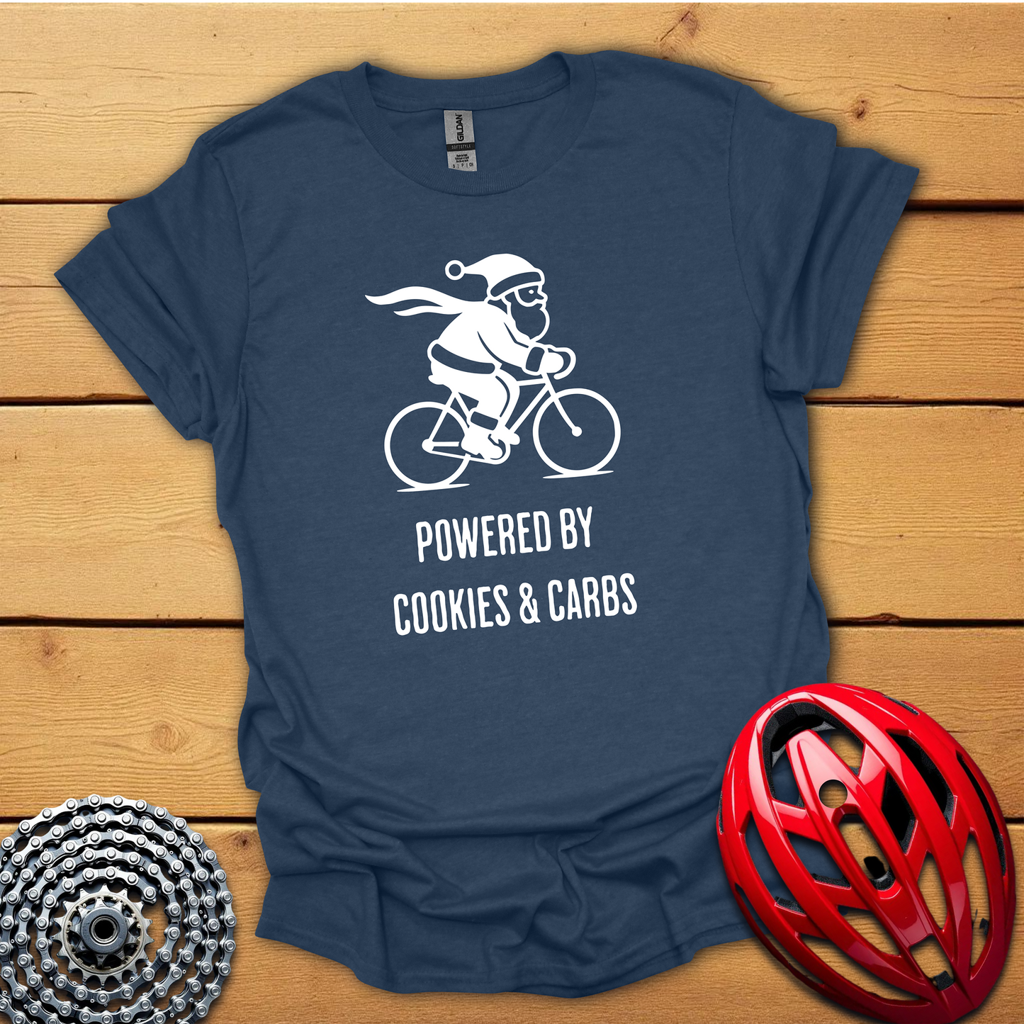 Powered by cookies & carbs Christmas cycling T-Shirt